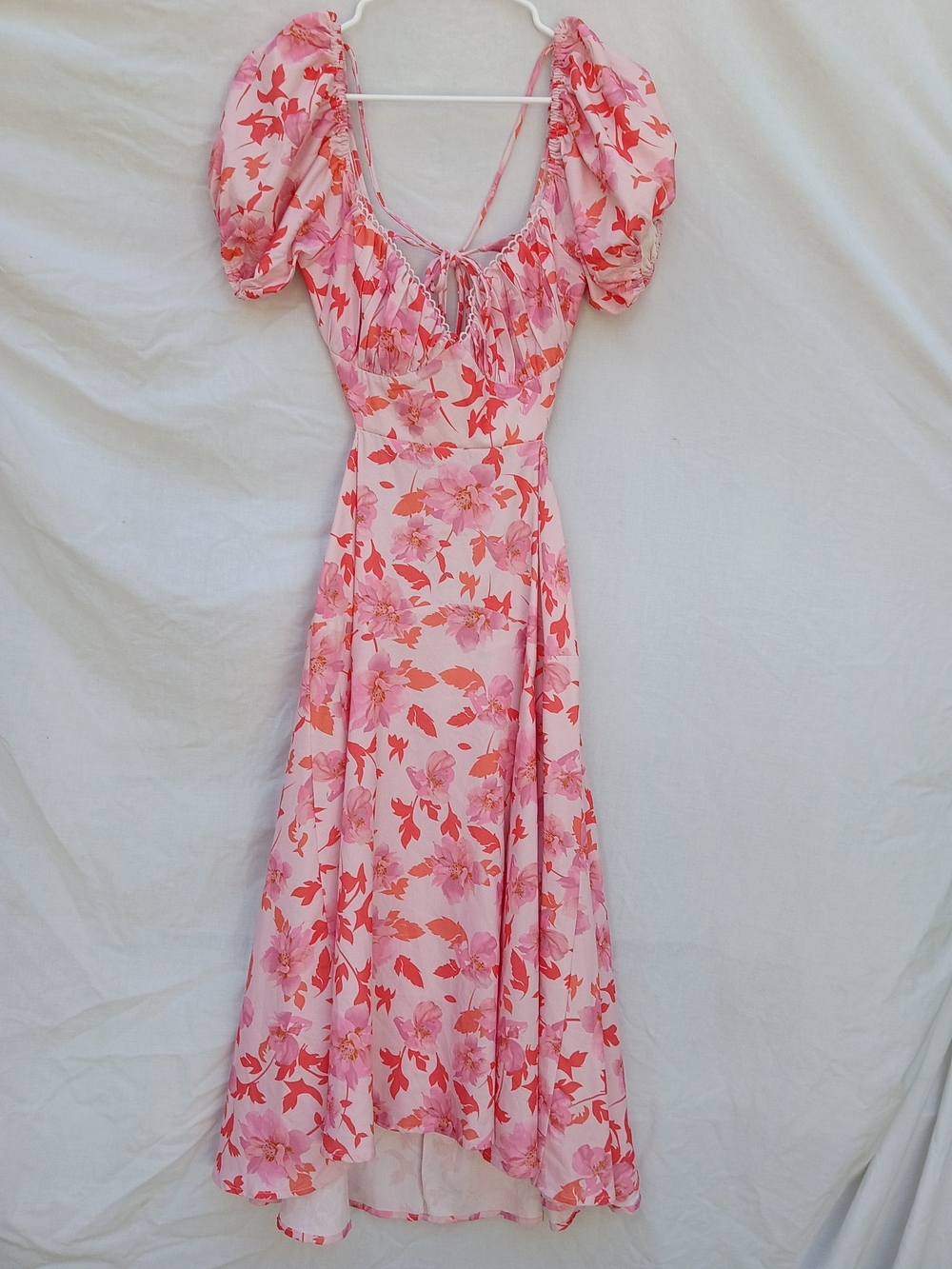 Hello Molly Pink & Coral Floral High-Low Dress W Open Back Size Medium Coqutte